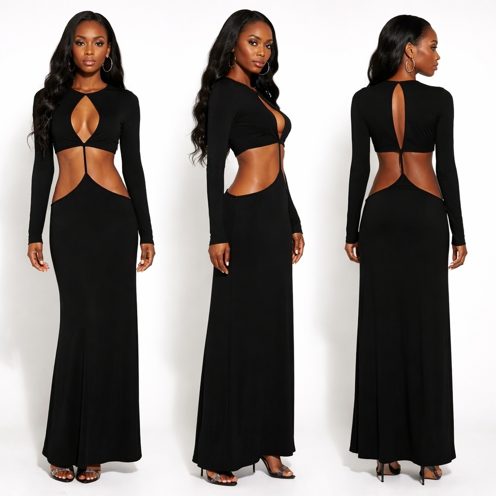 Black Long Sleeve Cutout Maxi Dress